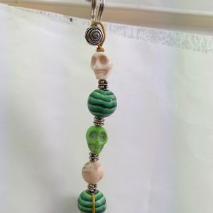 Green striped skull handcrafted Keychain